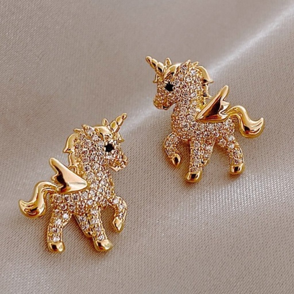 925 Silver Cz Rhinestone Unicorn Earrings